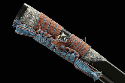 Japanisches Samurai-Schwert Katana aus schwarzem gefaltetem Stahl, Full Tang, handgefertigt, scharfe Klinge, schwarz 
