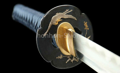 Japanisches Samurai-Schwert Katana aus schwarzem gefaltetem Stahl, Full Tang, handgefertigt, scharfe Klinge, schwarz 