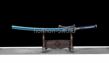 Japanisches Samurai-Schwert Katana aus schwarzem gefaltetem Stahl, Full Tang, handgefertigt, scharfe Klinge, schwarz 
