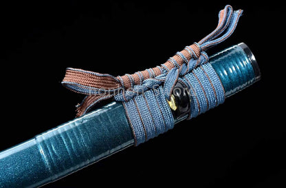 Japanisches Samurai-Schwert Katana aus schwarzem gefaltetem Stahl, Full Tang, handgefertigt, scharfe Klinge, schwarz 