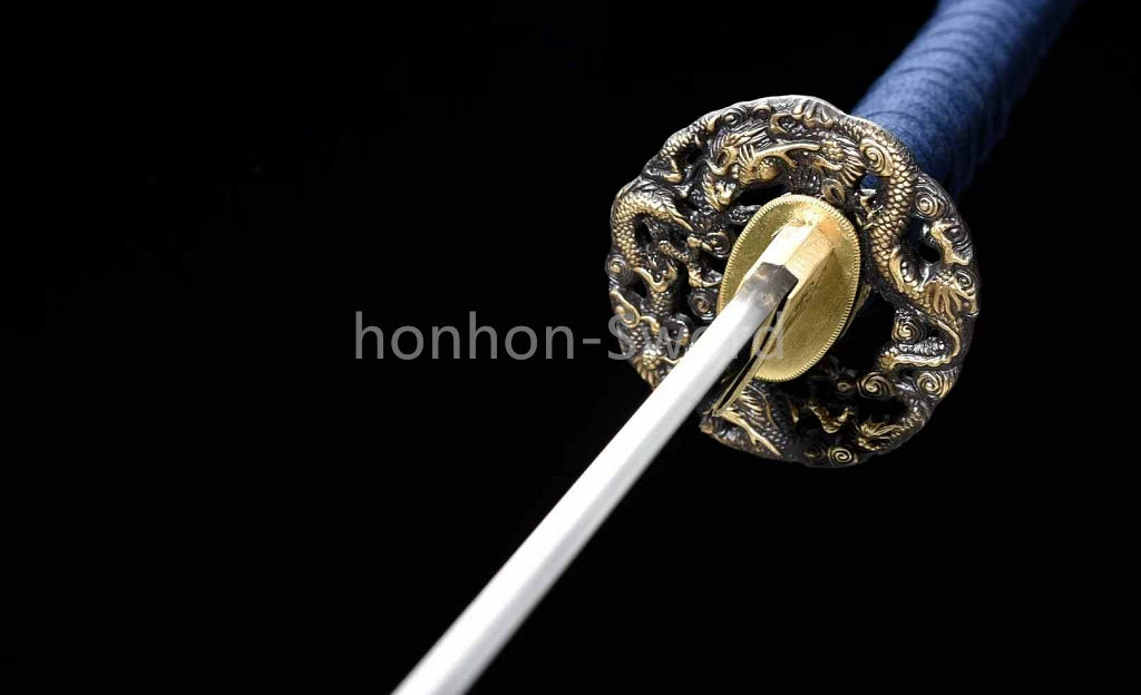 Japanisches Samurai-Schwert Katana aus schwarzem gefaltetem Stahl, Full Tang, handgefertigt, scharfe Klinge, schwarz 