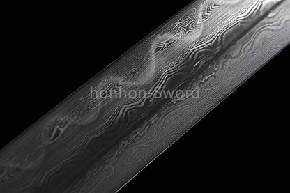 Japanisches Samurai-Schwert Katana aus schwarzem gefaltetem Stahl, Full Tang, handgefertigt, scharfe Klinge, schwarz 