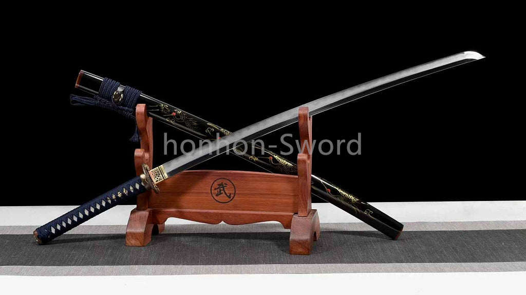 Épée de samouraï japonaise en acier plié noir, katana, lame tranchante faite à la main, noire 