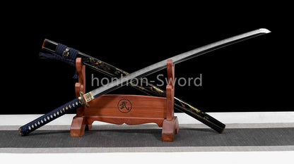 Épée de samouraï japonaise en acier plié noir, katana, lame tranchante faite à la main, noire 