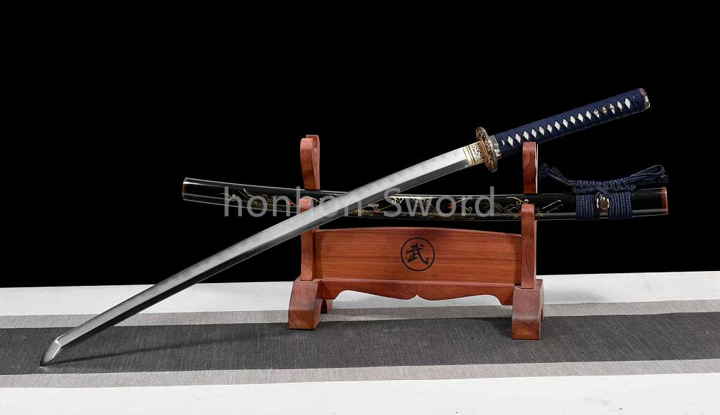 Épée de samouraï japonaise en acier plié noir, katana, lame tranchante faite à la main, noire 