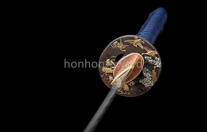 Épée de samouraï japonaise en acier plié noir, katana, lame tranchante faite à la main, noire 