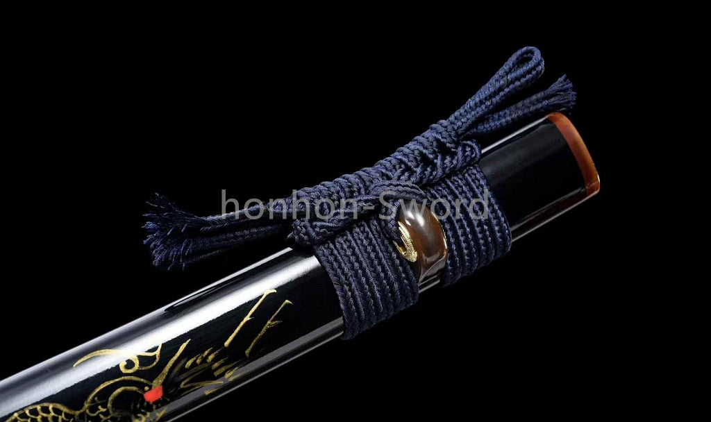 Épée de samouraï japonaise en acier plié noir, katana, lame tranchante faite à la main, noire 