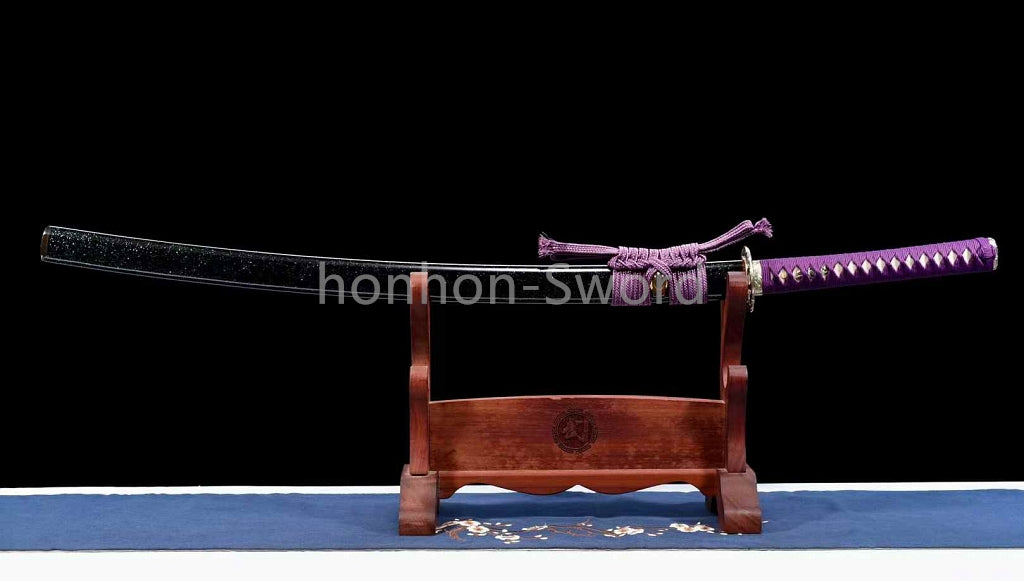 Épée de samouraï japonaise en acier plié noir, katana, lame tranchante faite à la main, noire 