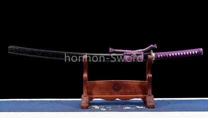 Épée de samouraï japonaise en acier plié noir, katana, lame tranchante faite à la main, noire 