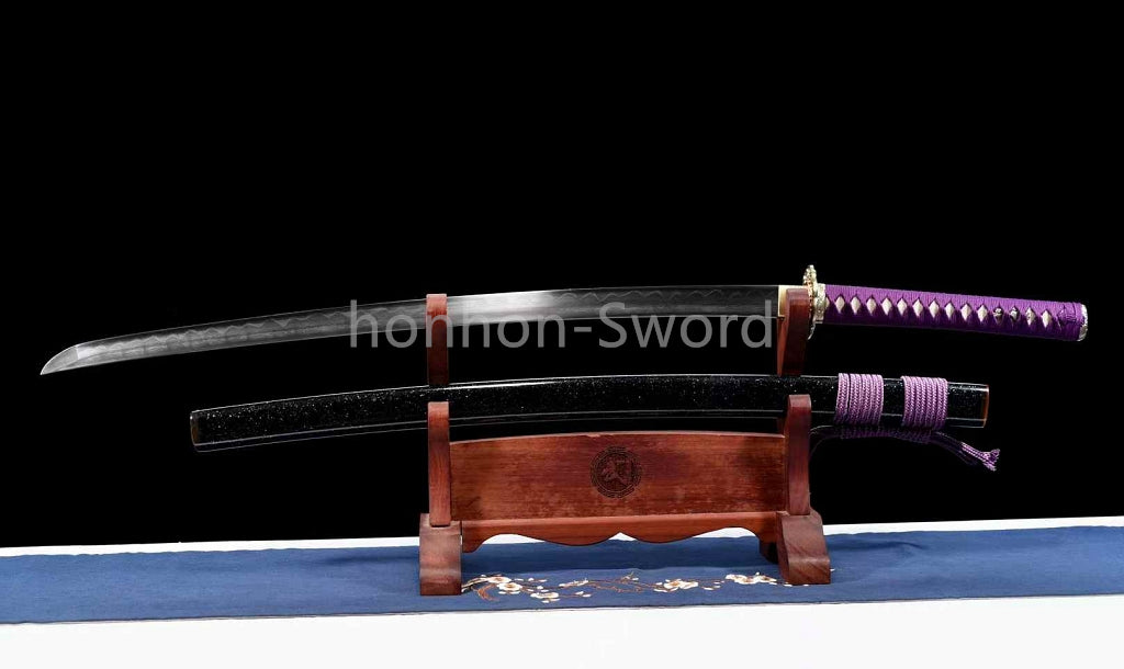 Épée de samouraï japonaise en acier plié noir, katana, lame tranchante faite à la main, noire 