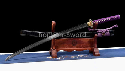 Épée de samouraï japonaise en acier plié noir, katana, lame tranchante faite à la main, noire 