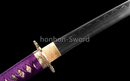 Épée de samouraï japonaise en acier plié noir, katana, lame tranchante faite à la main, noire 