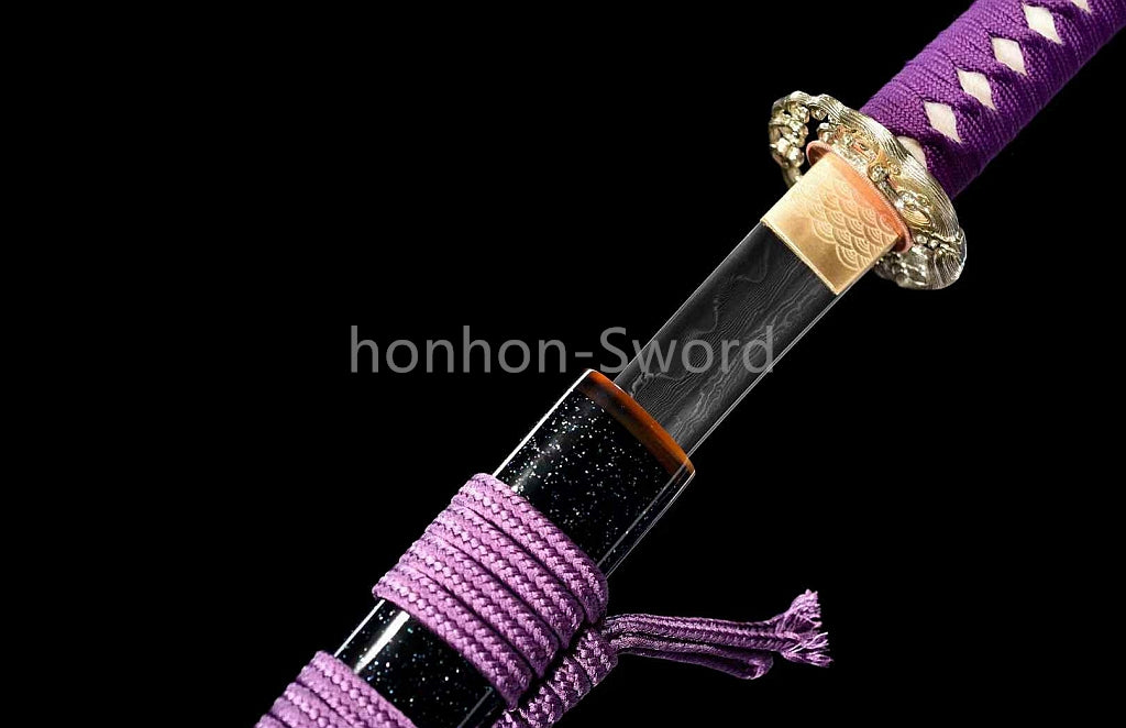 Épée de samouraï japonaise en acier plié noir, katana, lame tranchante faite à la main, noire 