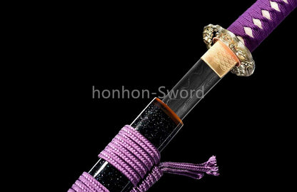 Épée de samouraï japonaise en acier plié noir, katana, lame tranchante faite à la main, noire 