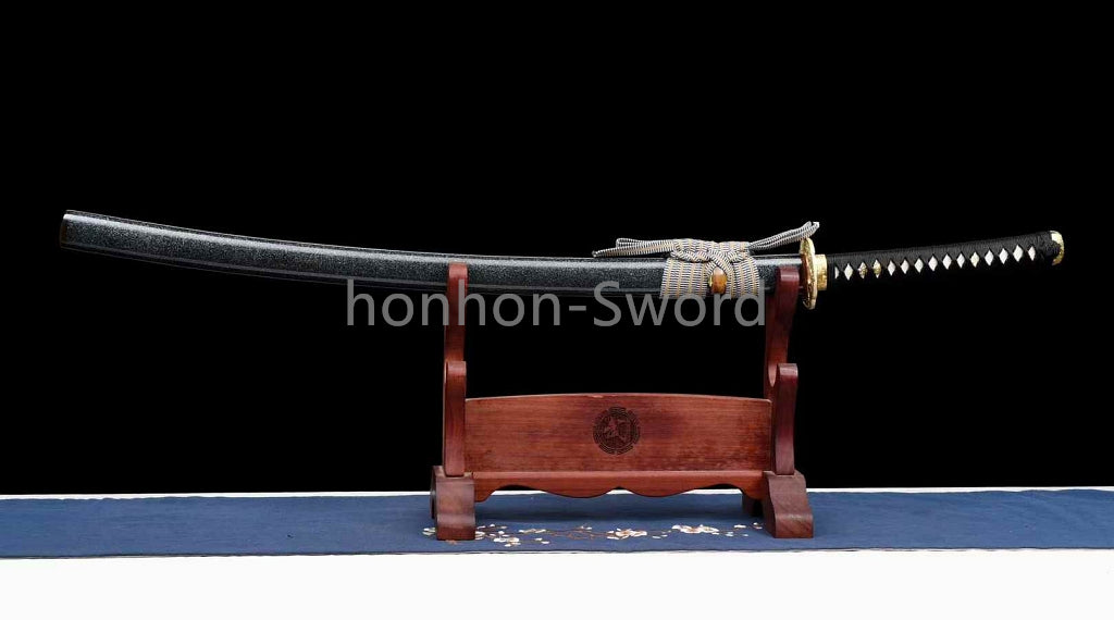 Épée de samouraï japonaise en acier plié noir, katana, lame tranchante faite à la main, noire 