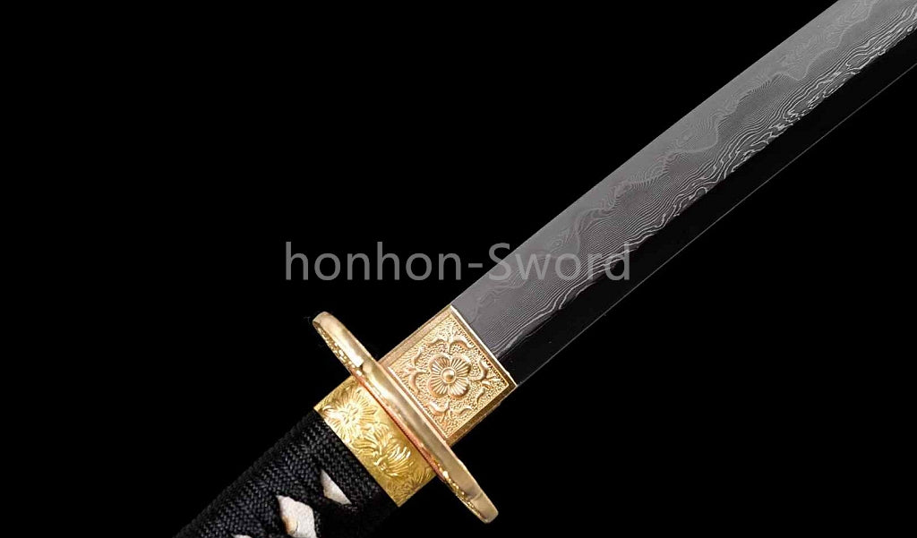 Épée de samouraï japonaise en acier plié noir, katana, lame tranchante faite à la main, noire 