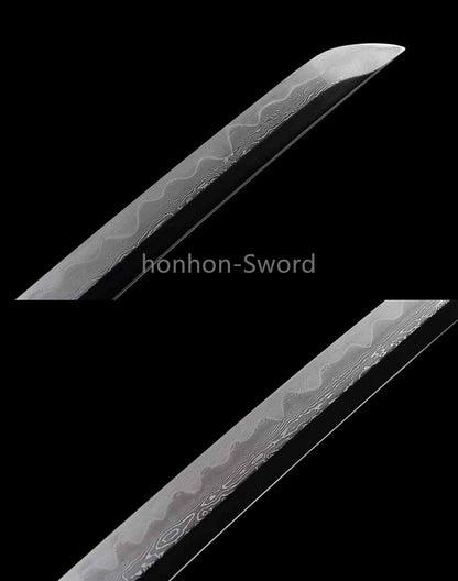 Épée de samouraï japonaise en acier plié noir, katana, lame tranchante faite à la main, noire 