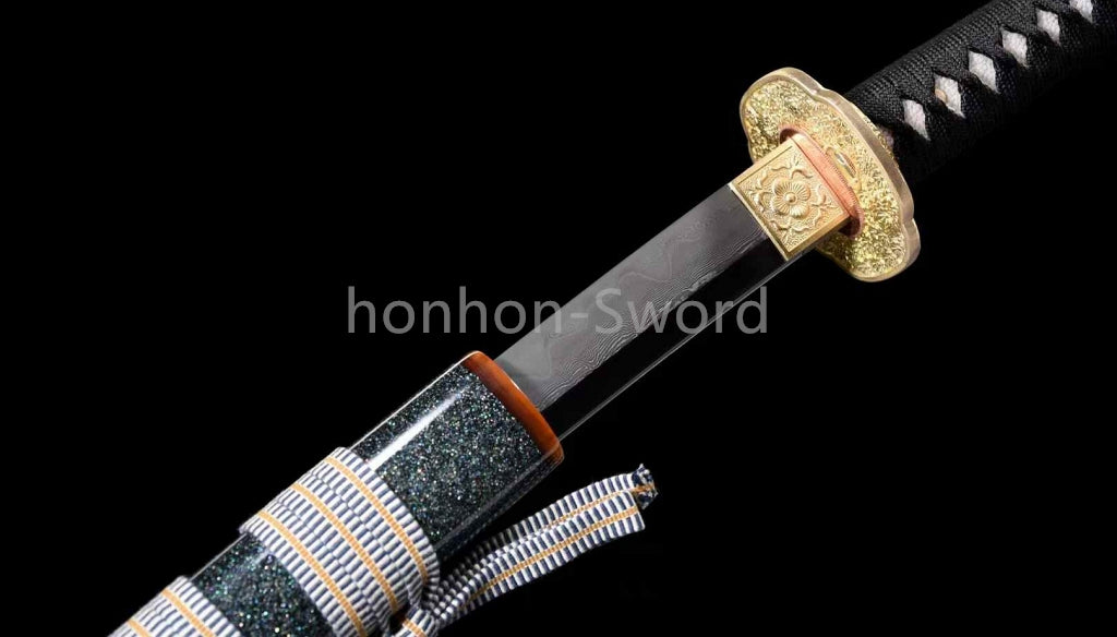 Épée de samouraï japonaise en acier plié noir, katana, lame tranchante faite à la main, noire 