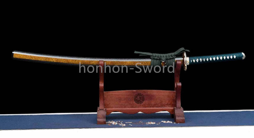 Japanese Katana Abraisve Folded Clay Tempered Brass Sword Lacquer OX Horn Saya