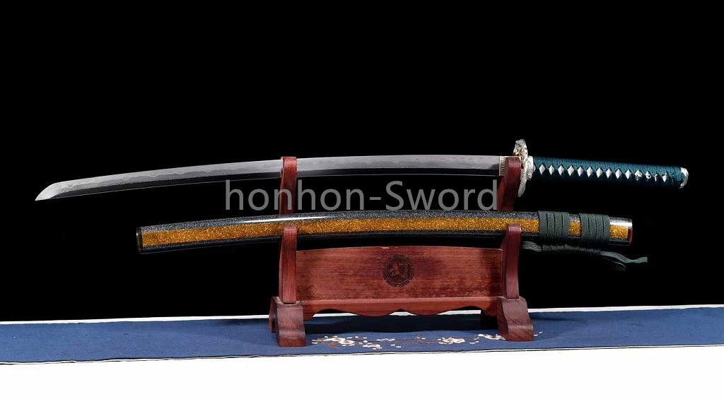 Japanese Katana Abraisve Folded Clay Tempered Brass Sword Lacquer OX Horn Saya