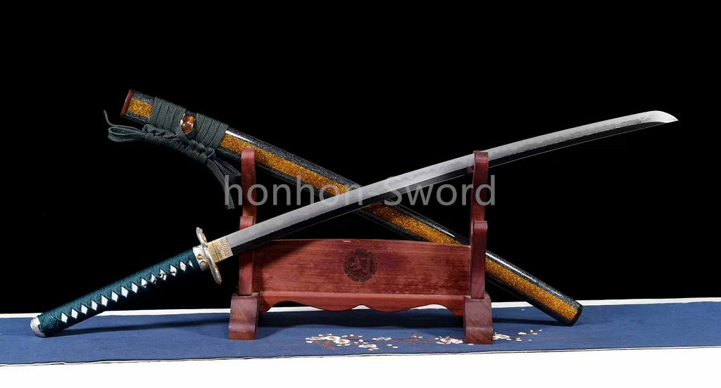 Japanese Katana Abraisve Folded Clay Tempered Brass Sword Lacquer OX Horn Saya