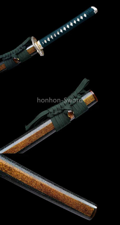 Japanese Katana Abraisve Folded Clay Tempered Brass Sword Lacquer OX Horn Saya