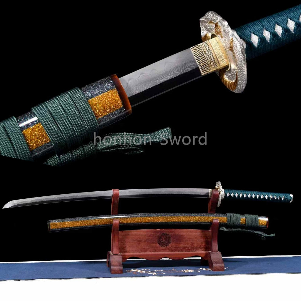 Japanese Katana Abraisve Folded Clay Tempered Brass Sword Lacquer OX Horn Saya