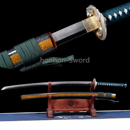 Japanese Katana Abraisve Folded Clay Tempered Brass Sword Lacquer OX Horn Saya