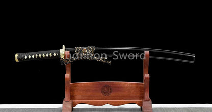 Épée de samouraï japonaise en acier plié noir, katana, lame tranchante faite à la main, noire 