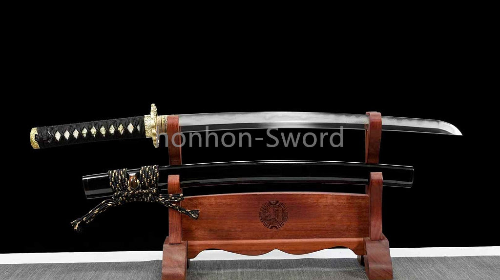 Épée de samouraï japonaise en acier plié noir, katana, lame tranchante faite à la main, noire 