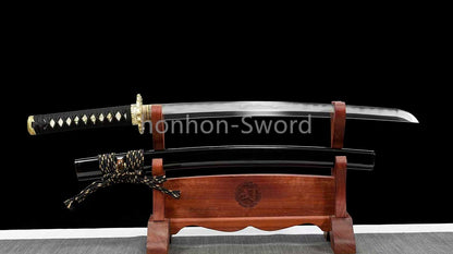 Épée de samouraï japonaise en acier plié noir, katana, lame tranchante faite à la main, noire 