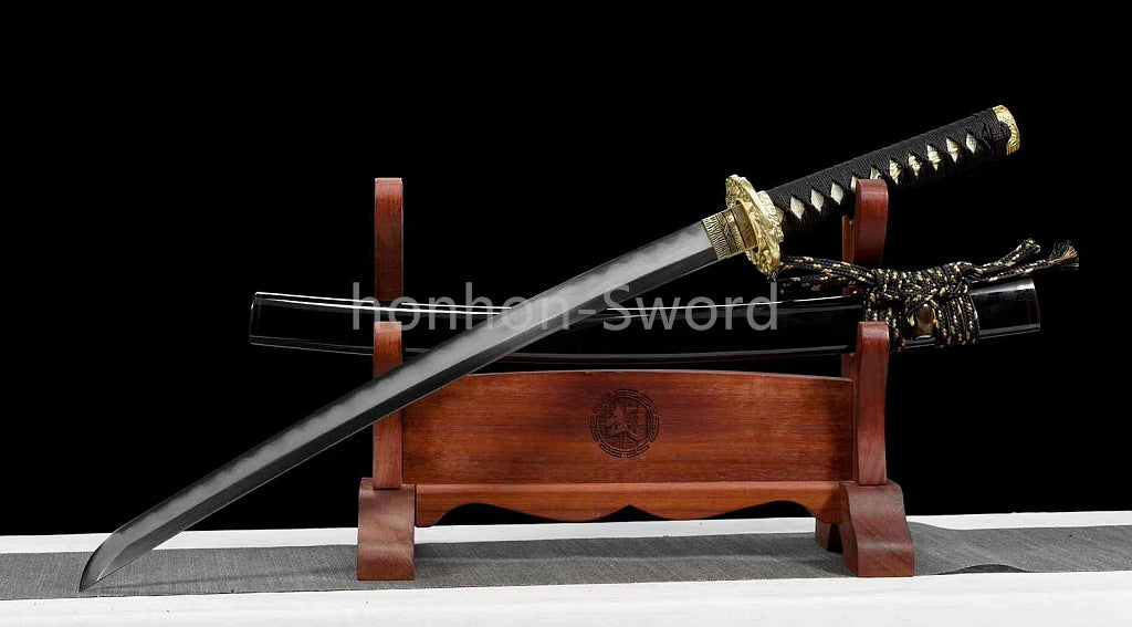 Épée de samouraï japonaise en acier plié noir, katana, lame tranchante faite à la main, noire 