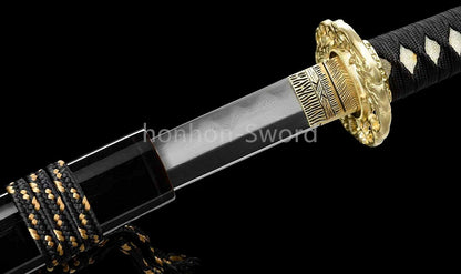 Épée de samouraï japonaise en acier plié noir, katana, lame tranchante faite à la main, noire 