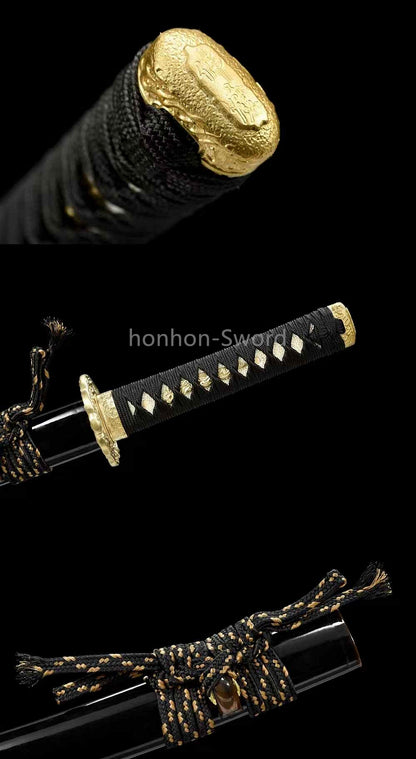 Épée de samouraï japonaise en acier plié noir, katana, lame tranchante faite à la main, noire 