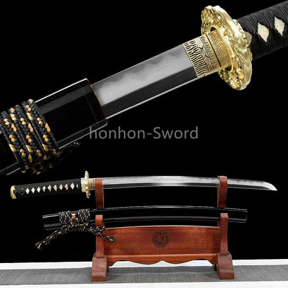 Épée de samouraï japonaise en acier plié noir, katana, lame tranchante faite à la main, noire 