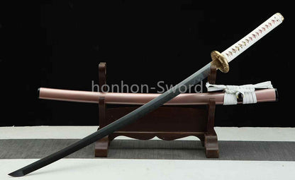 Japanisches Samurai-Schwert Katana aus schwarzem gefaltetem Stahl, Full Tang, handgefertigt, scharfe Klinge, schwarz 
