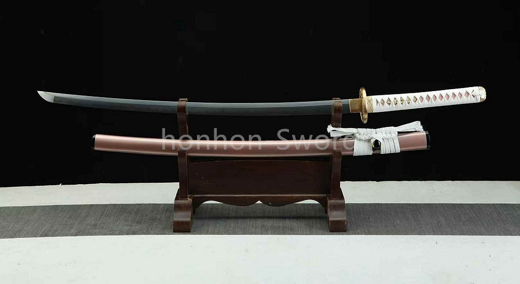 Japanisches Samurai-Schwert Katana aus schwarzem gefaltetem Stahl, Full Tang, handgefertigt, scharfe Klinge, schwarz 