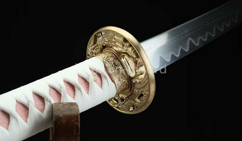 Japanisches Samurai-Schwert Katana aus schwarzem gefaltetem Stahl, Full Tang, handgefertigt, scharfe Klinge, schwarz 