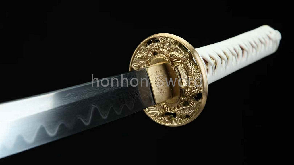Japanisches Samurai-Schwert Katana aus schwarzem gefaltetem Stahl, Full Tang, handgefertigt, scharfe Klinge, schwarz 
