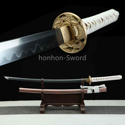 Japanisches Samurai-Schwert Katana aus schwarzem gefaltetem Stahl, Full Tang, handgefertigt, scharfe Klinge, schwarz 