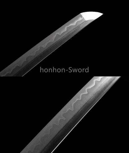 Japanisches Samurai-Schwert Katana aus schwarzem gefaltetem Stahl, Full Tang, handgefertigt, scharfe Klinge, schwarz 