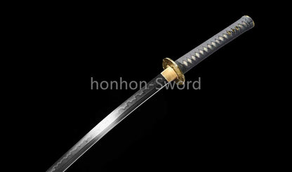 Japanisches Samurai-Schwert Katana aus schwarzem gefaltetem Stahl, Full Tang, handgefertigt, scharfe Klinge, schwarz 