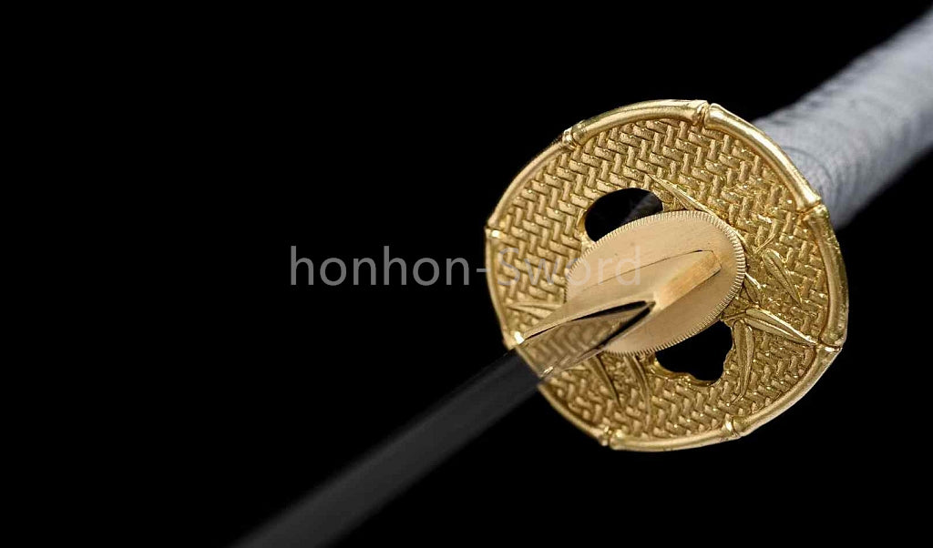 Japanisches Samurai-Schwert Katana aus schwarzem gefaltetem Stahl, Full Tang, handgefertigt, scharfe Klinge, schwarz 