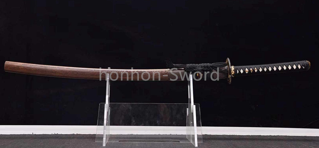 Japanisches Samurai-Schwert Katana aus schwarzem gefaltetem Stahl, Full Tang, handgefertigt, scharfe Klinge, schwarz 