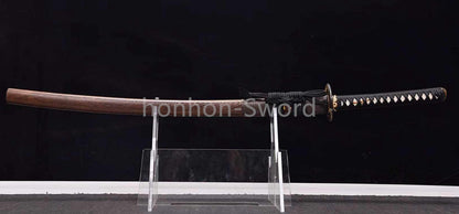 Japanisches Samurai-Schwert Katana aus schwarzem gefaltetem Stahl, Full Tang, handgefertigt, scharfe Klinge, schwarz 