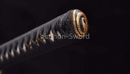 Japanisches Samurai-Schwert Katana aus schwarzem gefaltetem Stahl, Full Tang, handgefertigt, scharfe Klinge, schwarz 
