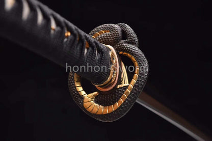 Japanisches Samurai-Schwert Katana aus schwarzem gefaltetem Stahl, Full Tang, handgefertigt, scharfe Klinge, schwarz 
