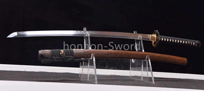 Japanisches Samurai-Schwert Katana aus schwarzem gefaltetem Stahl, Full Tang, handgefertigt, scharfe Klinge, schwarz 