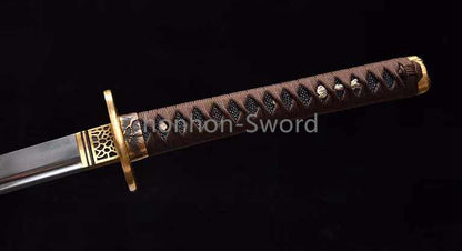 Japanisches Samurai-Schwert Katana aus schwarzem gefaltetem Stahl, Full Tang, handgefertigt, scharfe Klinge, schwarz 