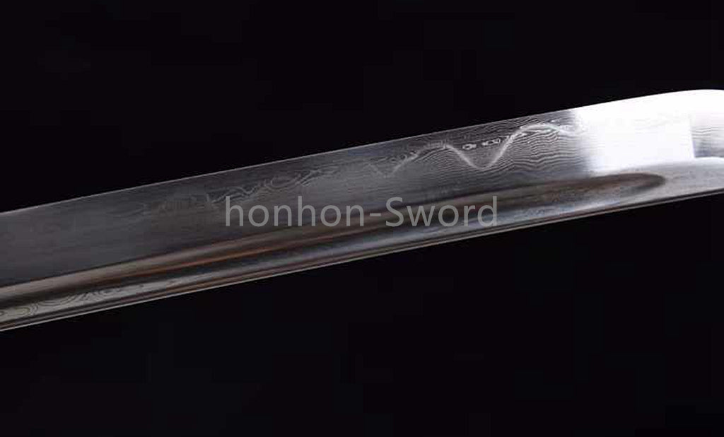 Japanisches Samurai-Schwert Katana aus schwarzem gefaltetem Stahl, Full Tang, handgefertigt, scharfe Klinge, schwarz 